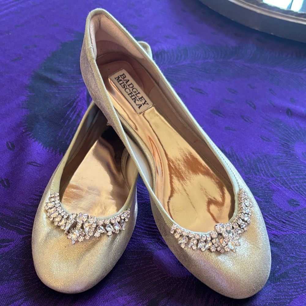 Badgley Mischka Gold Embellished Flats
